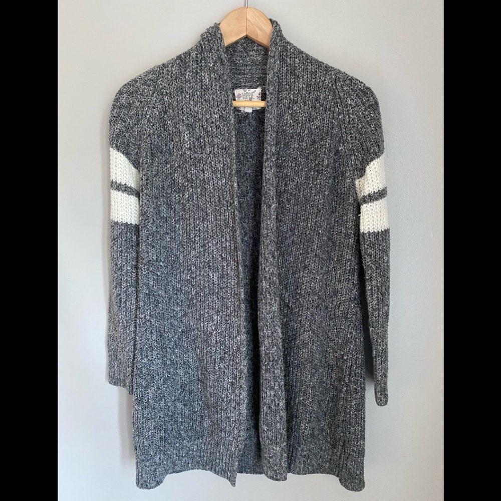 NWOT Hippie Rose gray cream striped cardigan